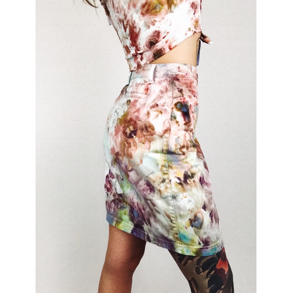 🆕 Hand-Dyed Denim Mini Skirt in Technicolor - Picture 9 of 13
